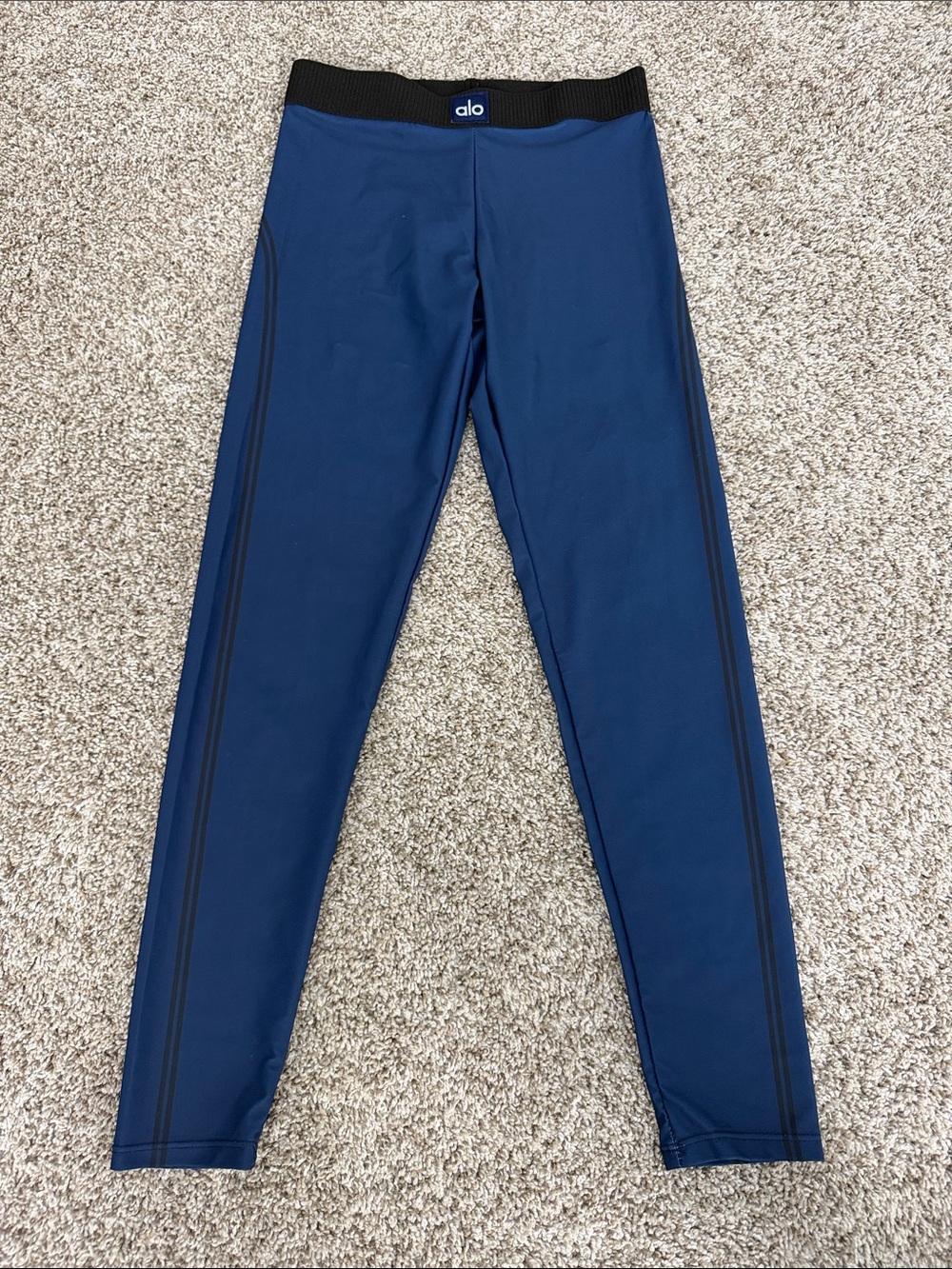 ALO Yoga Kids Dark Blue Active Leggings with Black Waistband